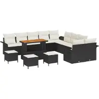 vidaXL Ensemble de salon de jardin , 14 pièces, 13 places, noir et crème