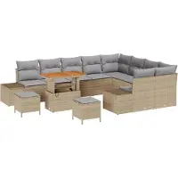 vidaXL Ensemble de canapé de jardin avec coussins avec mémoire 12 pcs Beige Poly Rattan