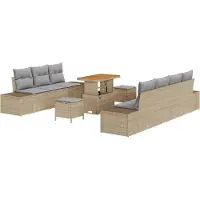 vidaXL Ensemble de canapés de jardin , 10 pièces, couleur beige, en polyrotin, pour 9 personnes