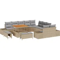 vidaXL Ensemble de canapés de jardin , 13 pièces, 12 places, couleur beige, en polyrotin