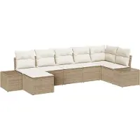 vidaXL Ensemble de canapé de jardin avec coussins avec mémoire 7 pcs Beige Poly-Rotin
