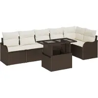 vidaXL Ensemble de canapé de jardin , 7 pièces, couleur marron, en polyrotin