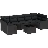 vidaXL Ensemble de canapés de jardin , 8 pièces, en polyrotin noir, acier et verre