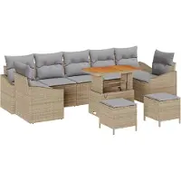 vidaXL Ensemble de canapé de jardin avec coussins avec mémoire 10 pcs Beige Poly Rattan