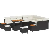 vidaXL Ensemble de canapés de jardin , 12 pièces, 11 places, noir, en résine tressée
