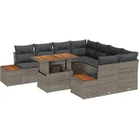 vidaXL Ensemble de canapé de jardin avec mémoire 9 pcs Gris Poly Rattan