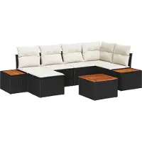 vidaXL Ensemble de canapés de jardin avec coussins, 7 pièces, noir et crème, en polyrotin