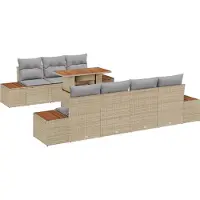 vidaXL Ensemble de canapé de jardin avec mémoire 8 pcs Beige Poly Rattan