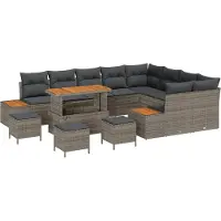 vidaXL Ensemble de canapés de jardin , 13 pièces, 12 places, gris, en résine tressée