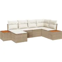 vidaXL Ensemble de canapé de jardin , 7 pièces, 6 places, en résine tressée, beige et crème