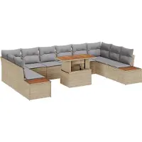 vidaXL Ensemble de canapé de jardin avec mémoire 11 pcs Beige Poly Rattan