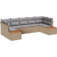 vidaXL Ensemble de canapés de jardin avec coussins, 7 pièces, beige et gris clair, en polyrotin