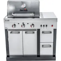Char-Broil Barbecue à gaz Ultimate 3200 3 brûleurs en acier inoxydable avec support, thermomètre sur le couvercle, bac à graisse, support latéral, grille de maintien au chaud, grille de cuisson