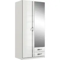 Wimex Armoire 2 portes 1 miroir + 2 tiroirs -Reproduction blanc - L 91 x P 56 x H 199 cm - TRIO