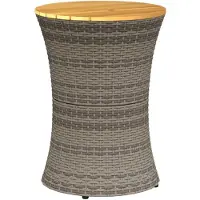 vidaXL Table d'appoint de jardin en forme de tambour Gris Poly rotin & bois massif
