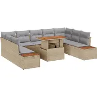 vidaXL Ensemble de salon de jardin avec coussins, 10 pièces, beige et gris