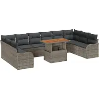 vidaXL Ensemble de canapé de jardin avec mémoire 11 pcs Gris Poly Rattan