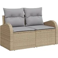 vidaXL Ensemble de canapés de jardin avec coussins et rangement, 8 pièces, beige et gris