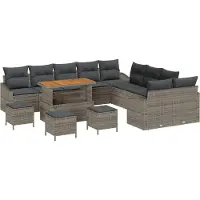 vidaXL Ensemble de canapés de jardin avec coussins et rangement, 13 pièces, gris, en rotin synthétique