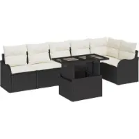 vidaXL Ensemble de canapés de jardin avec coussins (7 pièces), en rotin synthétique noir