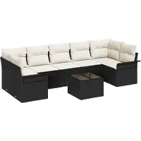 vidaXL Ensemble de canapé de jardin avec coussins 8 pcs noir et crème poly rotin