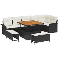 vidaXL Ensemble de canapé de jardin avec coussins 9 pcs noir poly rotin