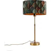 QAZQA Lampe de table bronze avec abat-jour ovale en velours motif feuille 35cm - Parte