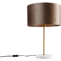 QAZQA Lampe de table en laiton avec abat-jour en velours taupe 35cm - Kaso