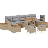 vidaXL Ensemble de canapés de jardin , 10 pièces, couleur beige, en polyrotin, pour 9 personnes