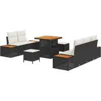 vidaXL Ensemble de salon de jardin , 8 pièces, 7 places, couleur noire
