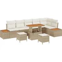 vidaXL Ensemble de canapé de jardin avec coussins avec mémoire 9 pcs Beige Poly Rattan