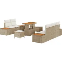 vidaXL Ensemble de salon de jardin , 8 pièces, 7 places, couleur beige