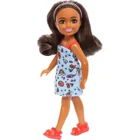 Mattel Chelsea avec une robe bleue - Poupée aux cheveux bruns Latina-Doll