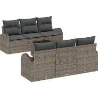 vidaXL Ensemble de canapés de jardin avec rangement et coussins, 7 pièces, gris, en polyrotin