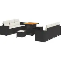 vidaXL Ensemble de canapés de jardin noir et crème 221 x 204 x 85 cm en rotin synthétique