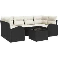 vidaXL Ensemble de canapés de jardin avec rangement, 7 pièces, noir et crème, en polyrotin