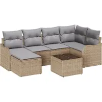 vidaXL Ensemble de canapé de jardin avec coussins 7 pcs Beige et gris clair Poly rotin