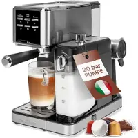 Clatronic Machine à café expresso 20 Bar avec fonction mousseur à lait Inox PC-ES/KA1266-inox