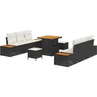 vidaXL Ensemble de canapés de jardin , 9 pièces, 8 places, noir, en résine tressée