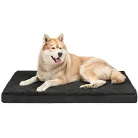 Lionto Lit pour chien, lit orthopédique avec surface en peluche & imitation daim, housse amovible & poignée de transport, 112x81x8 cm, noir