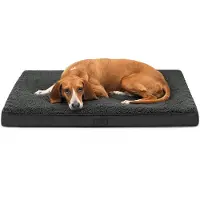 Lionto Lit pour chien, lit orthopédique avec surface en peluche & imitation daim, housse amovible & poignée de transport, 91x69x8 cm, noir