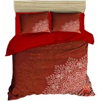 L'essentiel Maison , Adal- PRL1291, rouge, blanc, marron, couette, dessus de couette et taie d'oreiller : 100 % microcoton polyester