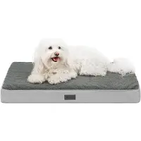 Lionto Lit pour chien, lit orthopédique avec surface en peluche & imitation daim, housse amovible & poignée, 76x51x8 cm, gris