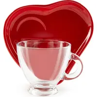 Excelsa Set de 2 tasses à espresso avec soucoupes Heart verre 22,5 cl rouge