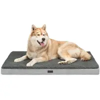 Lionto Lit pour chien, lit orthopédique avec surface en peluche & imitation daim, housse amovible & poignée de transport, 112x81x8 cm, gris