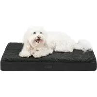 Lionto Lit pour chien, lit orthopédique avec surface en peluche & imitation daim, housse amovible & poignée de transport, 76x51x8 cm, noir
