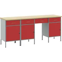 vidaXL Table de travail avec 4 tiroirs, rouge, pour ingénieurs, en bois et en acier