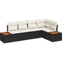 vidaXL Ensemble de canapé de jardin avec coussins 5 pcs noir et crème poly rotin