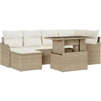 vidaXL Ensemble de canapé de jardin avec coussins avec mémoire 7 pcs Beige Poly Rattan