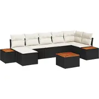 vidaXL Ensemble de canapés de jardin avec coussins, 8 pièces, noir et crème, en polyrotin